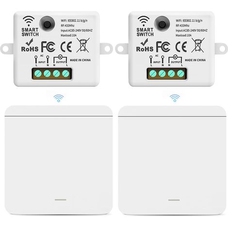Interrupteur sans fil avec récepteur, interrupteur bidirectionnel sans fil 433 MHz, AC85-265 V, aucun câblage requis (2 récepteurs + 2 interrupteurs) (1/5)