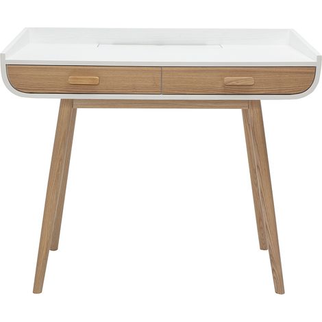 Scrivania scandinava bianca e legno chiaro con cassetti L100 cm HALLEN