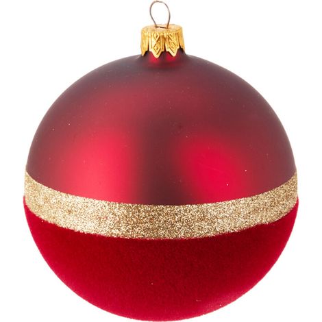 Palline per albero di Natale in vetro decorate con riga glitter color Oro Ø 10 cm (1/4)
