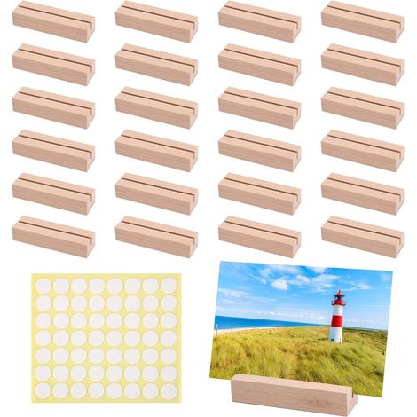 Lot de 24 porte-cartes en bois adhésifs double face, porte-noms, porte-photos, porte-cartes postales pour restaurants, mariages, banquets et fêtes, supports photo (1/5)