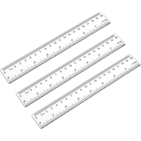 Lot de 3 règles en plastique de 20 cm (8 pouces) - Outils de mesure en acrylique transparent, règles à bord droit transparentes pour l'école, le bureau et les étudiants (1/5)