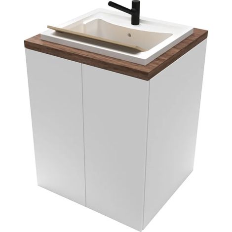 Mobile lavatoio bianco 71x65 cm con ante e vasca in resina Wanda