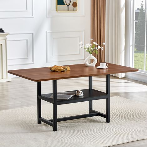 Table de salle à manger 160x90x76 cm en bois effet noyer, avec rangement, salon FloraGrace (1/5)