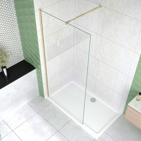 Box Doccia Walk In 80x200 cm Parete Fissa Vetro 10 mm Trasparente Anticalcare Oro Spazzolato con Barra Stabilizzatrice 73-120 cm