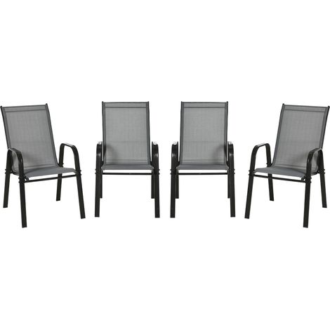Set 4 Sedie da Giardino Impilabili 54x75,5x95 cm con Braccioli in Metallo e Tessuto a Rete Grigio (1/5)