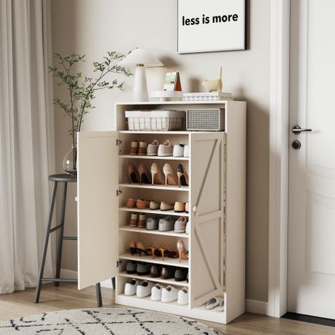 Meuble à chaussures multifonction à double porte – Grande capacité de rangement, unité de stockage à 8 niveaux compartimentés