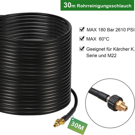 Wolketon Manguera desatascadora 30m 180Bar PVC con boquilla fija de cobre y M22