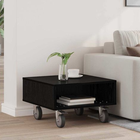 vidaXL Tavolino con Ruote Rovere Nero 50,5 x 50 x 30 cm