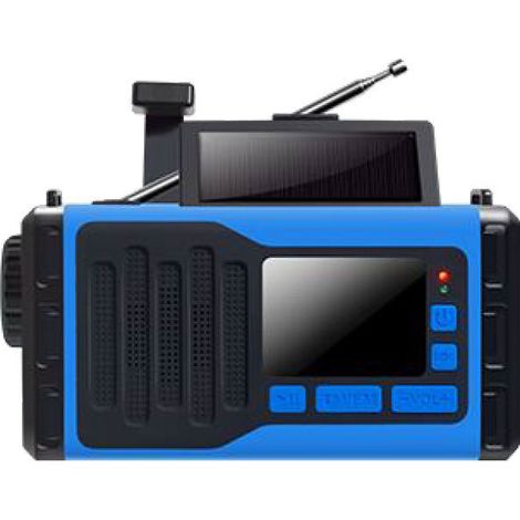 Radio d'urgence multifonction rechargeable à énergie solaire avec manivelle et lampe torche. (1/2)