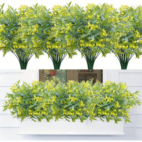 Set de 4 flores artificiales para exterior Anti-UV – Plantas decorativas para jardín, balcón, terraza sin mantenimiento, amarillas (1/4)