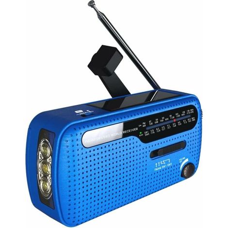 Radio Portable FM/AM(MW)/SW,Manivelle/Pile et Secteur/Solar Poste Radio Transistor,Météo Radio Appareil d'urgence avec 3-LED Lampe de Poche et Chargeur de Téléphone-LIAIKI (1/5)