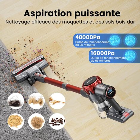 Balai aspirateur sans fil S3P rouge-gris, nettoyeur sol compact puissant pour maison (1/5)