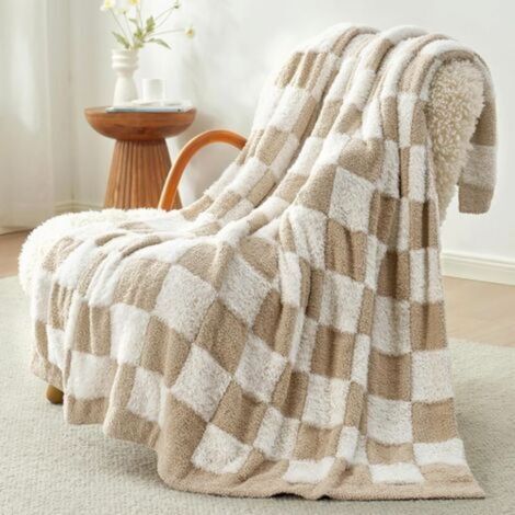 ALLIANDISCouverture de canapé en fausse fourrure – Plaid beige – Douce et chaude – Convient pour la chambre et le salon – 130 x 150 cm (1/4)