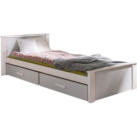 Cama Henderson 115, Blanco + Gris, Individuales, 80x180, Aglomerado laminado, Somieres, 99x190x72cm