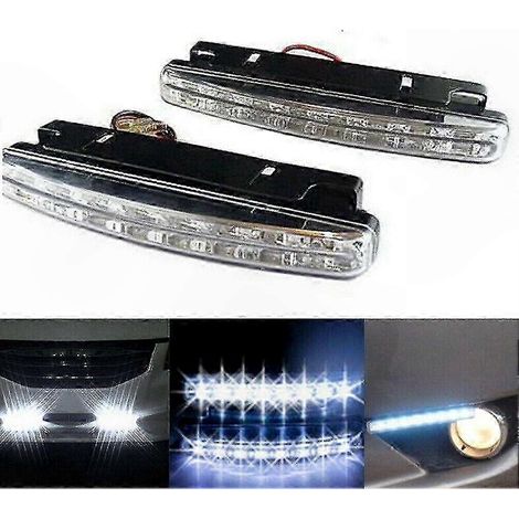 Packung mit 2 LED-Lampen, 8 wasserdichte DRL-Tagfahrlichter, 12V DC, intensive Beleuchtung für Nebelscheinwerfer, kaltweiß, fahrzeugkompatibel, geringer Stromverbrauch. (1/3)