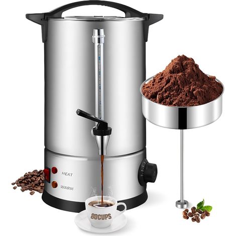12L Coffee Percolator with Stainless Steel Filter, 80 Cups Commercial Stainless Steel Coffee Maker, Keep Warm, Events and Caterers, for Chocolate Tea Water Heater (1/5)