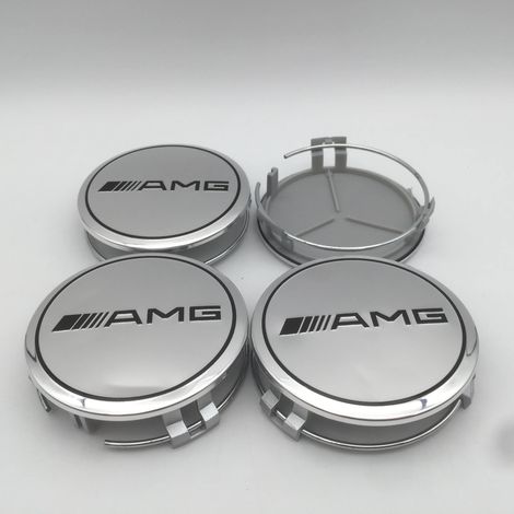 (75 mm argent AMG) - Lot de 4 autocollants 3D de 75 mm pour emblème de voiture AMG, cache-moyeu de roue et accessoires de style (1/5)