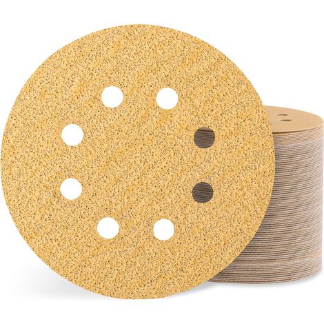 Lot de 100 Disques Abrasifs 125mm Grain 40 8 Trous Pour Ponceuse Excentrique Bois Métal Peinture (1/5)