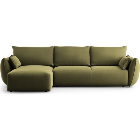 Canapé d'angle gauche convertible + box 4 places en velours vert (1/5)
