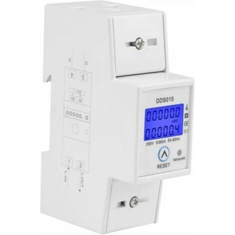 Contatore di energia monofase 5-80A 230V 50Hz con display LCD retroilluminato, misuratore kWh, montaggio su guida DIN DDS015, misuratore watt/kWh (230V 5-80A 50Hz) (1/5)