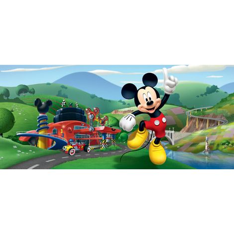 Poster horizontal Mickey Mouse devant son garage de Disney intisse 202CM X 90CM (1/3)