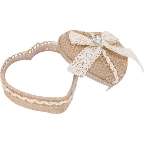 Herzförmige Geschenkbox mit Leinenbesatz und zarter Strickverzierung für Schmuck, Broschen und Ohrringe (Typ 2) (1/5)