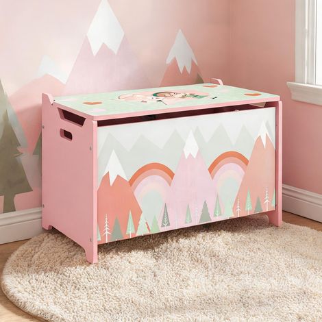 Coffre à jouets en MDF rose 60 x 37 x 39 cm avec couvercle à (1/5)