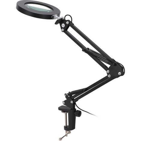 Lampe à pince LED avec loupe 5X et luminosité réglable pour établi, idéale pour la réparation industrielle. (1/5)