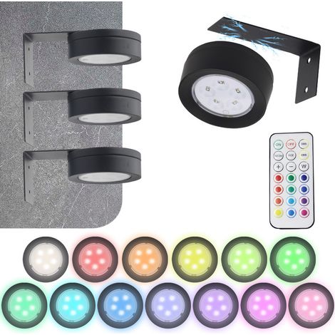 Luminaires LED magnétiques décoratifs (lot de 3 avec 1 télécommande) — Éclairage d'ambiance, décoration intérieure, veilleuses, éclairage mural et d'escalier, lampes magnétiques rondes (1/5)