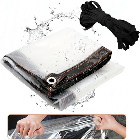 Bâche Transparente Imperméable avec Oeillets et Corde Bâche de Protection Extérieure pour Abri de Balcon Jardin Piscine Serre Plantes Voiture 3x6m (1/4)