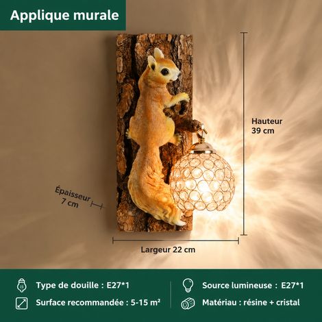 Applique murale LED écureuil en résine chambre chevet Modèle C applique écureuil réaliste version filaire ≤ 36 V 200 g – Livraison gratuite