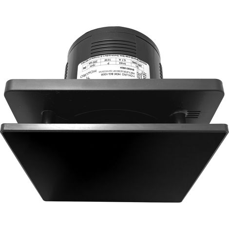 Ventilateur de salle de bain noir avec hygrostat et minuterie – Panneau en verre trempé – Débit d'air 80 m³/h – Diamètre 100 mm – IP44 (1/5)
