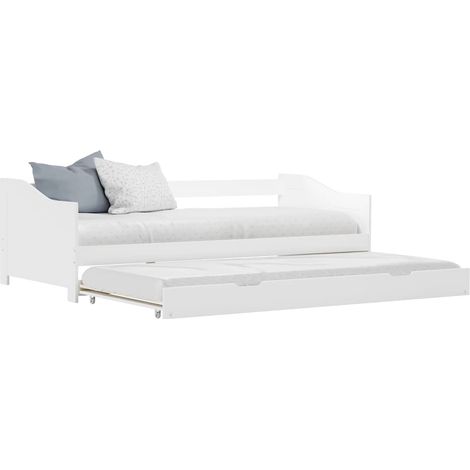 Cadre de lit extensible 2 couchages en bois de pin blanc 90 x 200 cm, lit gigogne - PANGIVO (1/5)