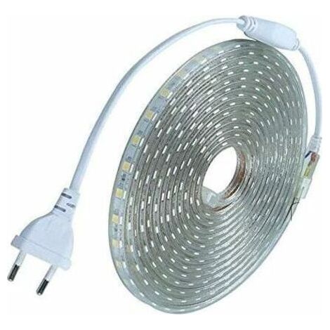 Ruban LED 10 mètres 220V étanche IP68 blanc froid 6000K SMD5050 60LED/m – Éclairage intérieur et extérieur – Installation simple sur prise secteur (1/5)