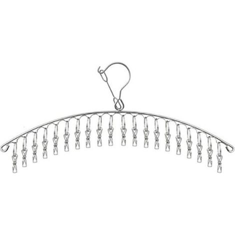 Cintres - Avec 20 pinces - Étendoir - Étendoir à vêtements - Cintres - Porte-chaussettes - Coupe-vent - Gain de place - Acier inoxydable - Argent - 46,5 x 10,5 cm - Pour un usage quotidien à la maison (1/5)