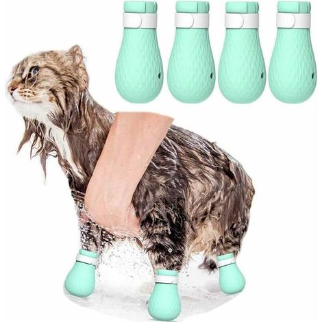 Juego de 4 pares de zapatos de silicona antiarañazos para gatos - Para el cuidado de mascotas - Protección de las patas del gato - Para el hogar, el baño, el afeitado y el aseo (1/5)