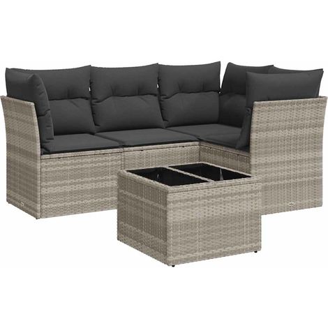 Maison Exclusive - Set Divano da Giardino 5pz con Cuscini Grigio Chiaro Polyrattan (1/3)
