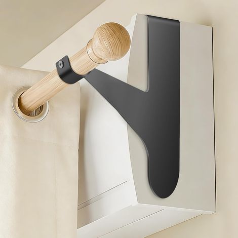 Support Tringle Rideaux sans Perçage Arrondi pour Coffre Volet Roulant, Fixation Auto-adhésive, Barres 19-28 mm, Métal Résistant (Noir, Supports) (1/5)