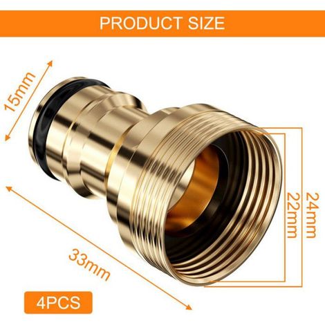 Adaptateur Robinet - Laiton - Filetage Interne Et Externe 22 mm Et 24 mm - Pour Tuyau D Arrosage Et Systeme D Irrigation - Lot De 4 (1/5)