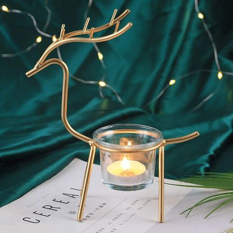 Porte Bougies Fer, Renne Supports pour Bougies Chauffe Plat Porte Bougie en Verre Photophore pour Bougie Noël Photophore Bougeoir Porte Bougie à Thé Chandeliers pour Mariage Fête Table (1/5)