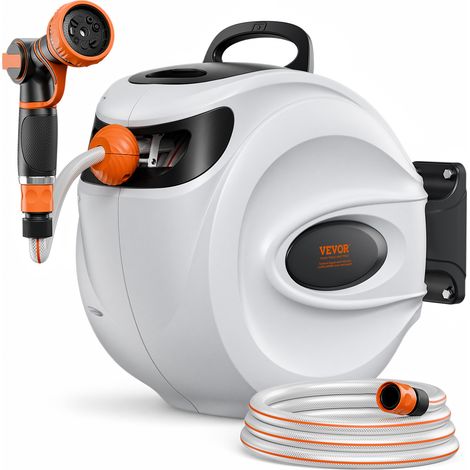 VEVOR Avvolgitubo Automatico Retrattile 25m, Diametro Tubo 12mm, Rullo per Irrigazione da Giardino, Fissaggio a Parete Girevole 180°, per Orto e Pulizia Domestica, Classe di Efficienza Energetica A (1/5)