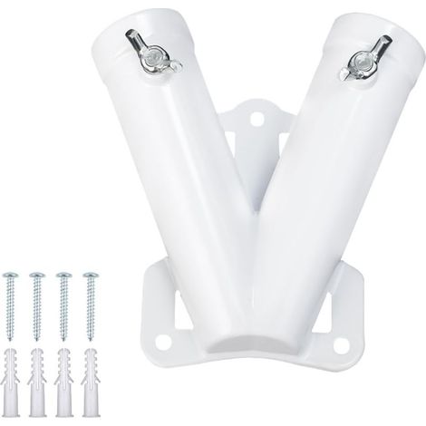 Wandmontierter Fahnenhalter für den Außenbereich, Fahnenmasthalterung, doppelte Fahnenstütze aus Aluminiumlegierung, V-förmig, Schraubbefestigung, für Gärten, Rasenflächen, Terrassen, Hinterhöfe, Pfäh (1/5)