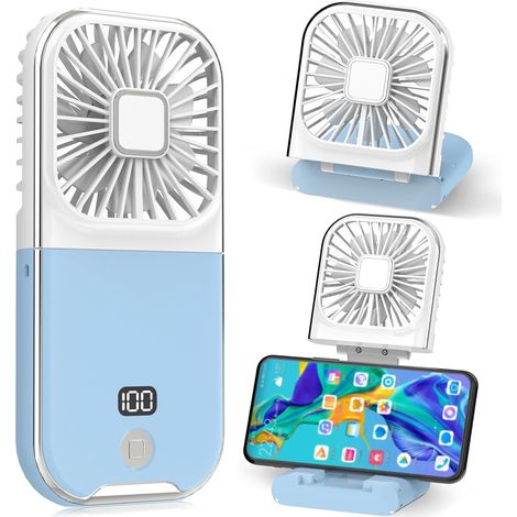 Mini Ventilateur Portable Ventilateur à Main USB Rechargeable Petit Portatif Portable Ventilo Ventilateur de Poche Silencieux Fan Pour Bureau, Maison, Extérieur, Dormir (Bleu)