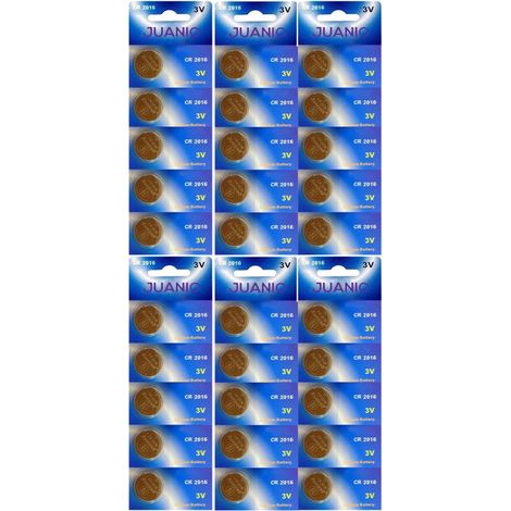 Lot de 30 Piles 3V lithium bouton plates type CR2016 compatibles DL2016B/BR2016-1W/CR2016-1W/KCR2016/L10/LM2016/LF - Juanio - (1/2)