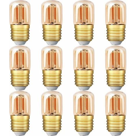 Mini ampoule LED tubulaire, 1W T28 Edison Ampoule à filament LED E27 Base à vis 2200K Ampoule jaune super chaude pour décorative non dimmable (verre ambré) 12 Pack [Classe énergétique (1/4)