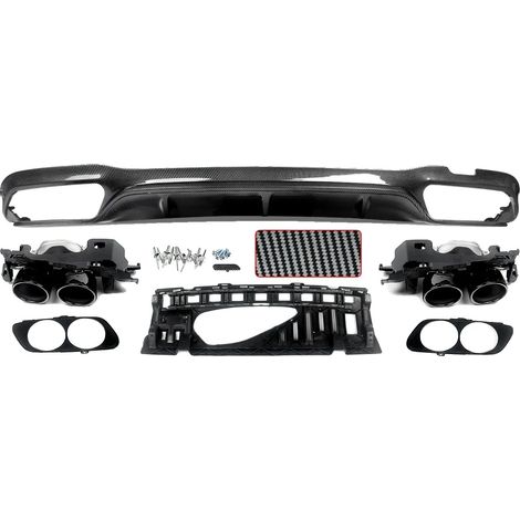 Diffuseur arrière, sorties d'échappement doubles, compatible avec AMG-Line, aspect fibre de carbone (1/2)