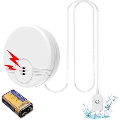 BUNTHAUS Détecteur de Fuite d'eau,135dB Détecteur d'inondation avec Câble 120CM Alarme d'eau Détecteur d'eau Alarme de Détection de Fuite d'eau pour Caves Cui