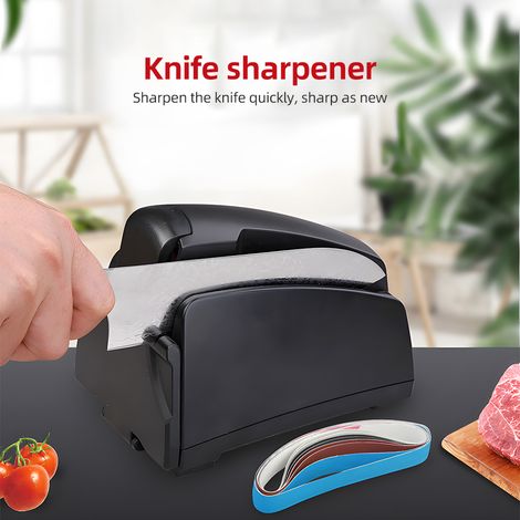 Affilacoltelli elettrico per coltelli da cucina, con nastro abrasivo a grana 120/320/600/1000 e spazzolina per la pulizia, strumento automatico portatile. (1/5)