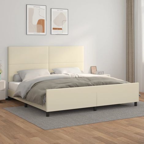 Lit adulte Contemporain Cadre de lit avec tête de lit Crème 200x200 cm Similicuir 82176 (1/5)