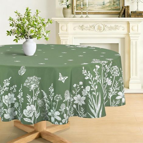 Nappe ronde 180 cm Printemps Été Fleurs Papillon Vert Facile d'entretien
